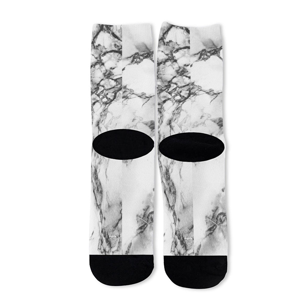 White Dark Grey Marble Print Long Socks
