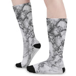 White Dark Grey Marble Print Long Socks