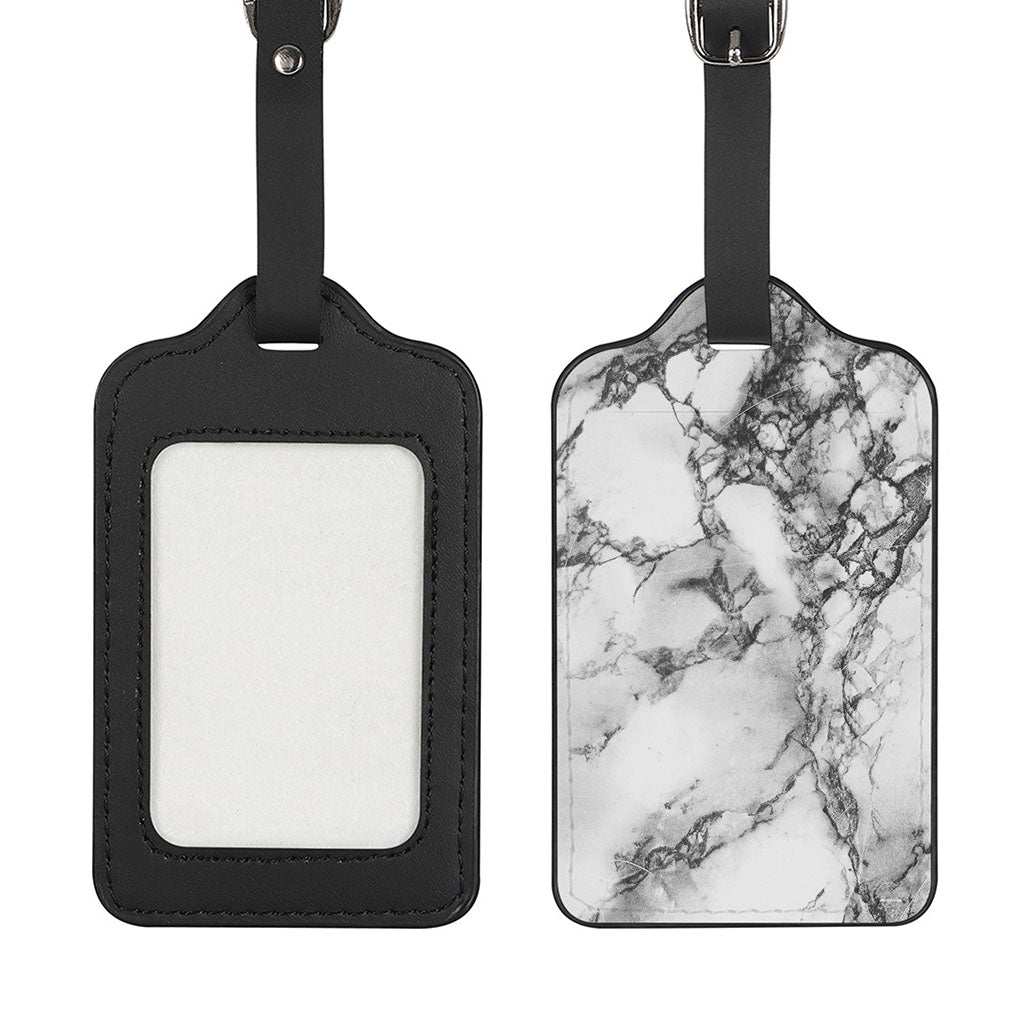 White Dark Grey Marble Print Luggage Tag