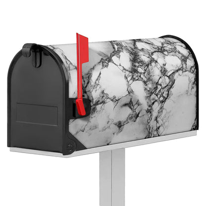 White Dark Grey Marble Print Mailbox Cover