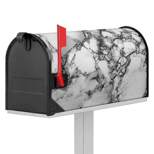 White Dark Grey Marble Print Mailbox Cover