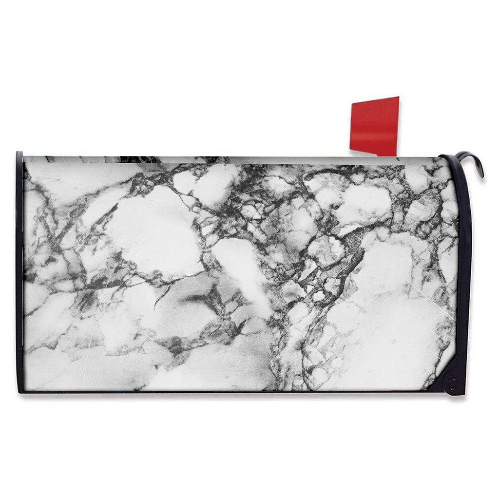 White Dark Grey Marble Print Mailbox Cover