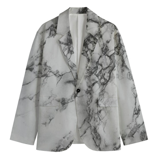 White Dark Grey Marble Print Men's Blazer