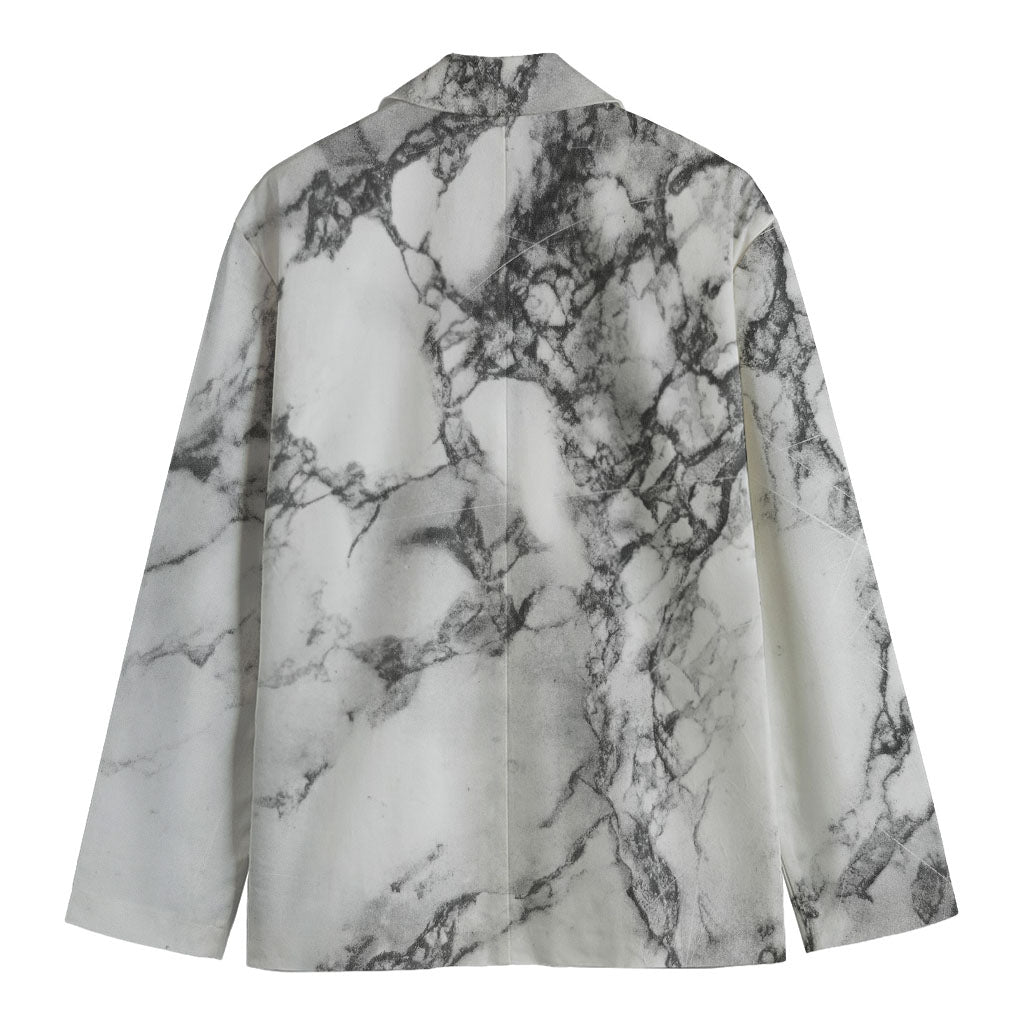 White Dark Grey Marble Print Men's Blazer