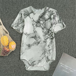 White Dark Grey Marble Print Men's Bodysuit