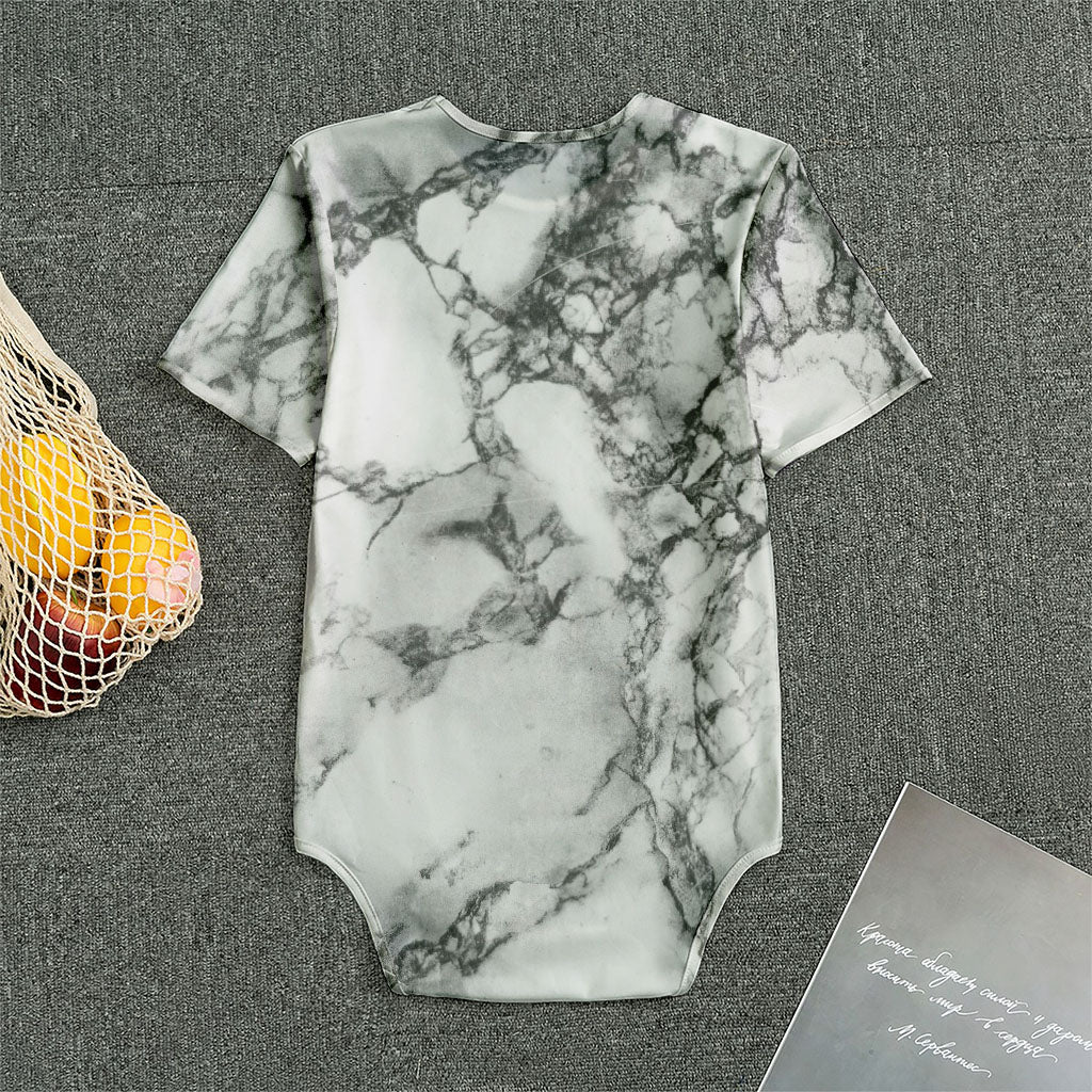 White Dark Grey Marble Print Men's Bodysuit