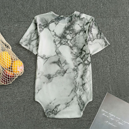 White Dark Grey Marble Print Men's Bodysuit