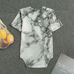 White Dark Grey Marble Print Men's Bodysuit