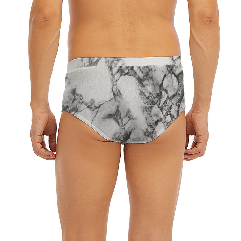 White Dark Grey Marble Print Men's Briefs