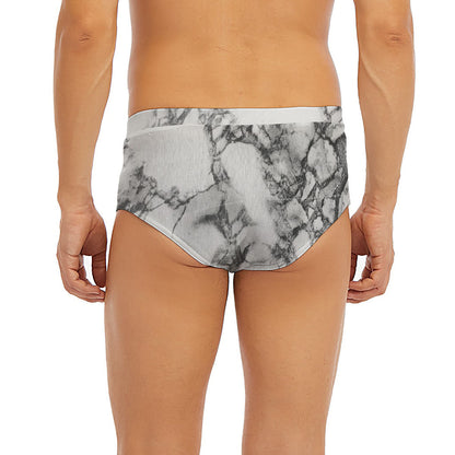 White Dark Grey Marble Print Men's Briefs
