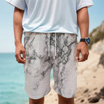 White Dark Grey Marble Print Men's Cargo Shorts