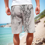 White Dark Grey Marble Print Men's Cargo Shorts