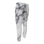 White Dark Grey Marble Print Men's Compression Pants