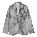 White Dark Grey Marble Print Men's Cotton Blazer