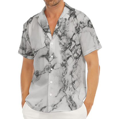 White Dark Grey Marble Print Men's Deep V-Neck Shirt
