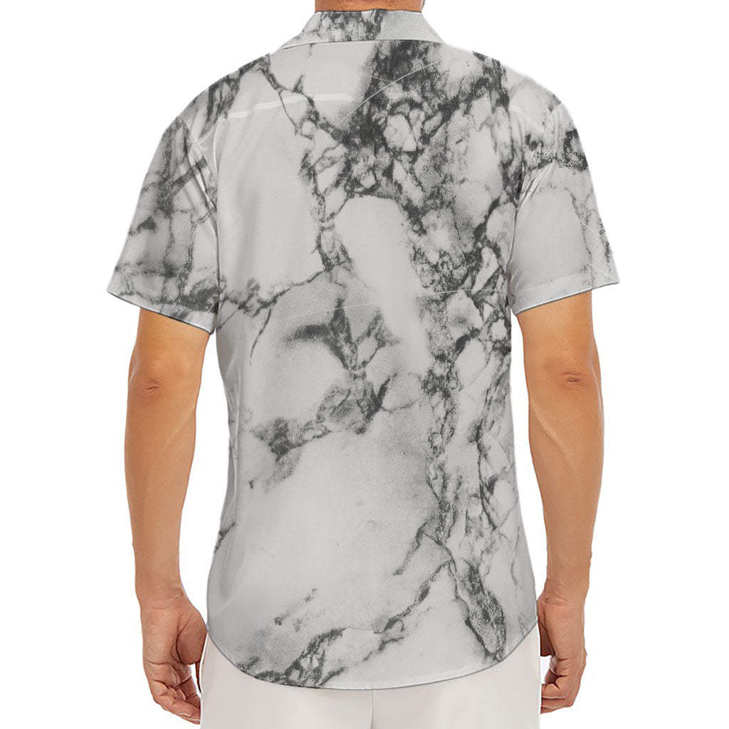 White Dark Grey Marble Print Men's Deep V-Neck Shirt
