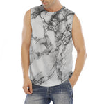 White Dark Grey Marble Print Men's Fitness Tank Top