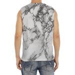 White Dark Grey Marble Print Men's Fitness Tank Top