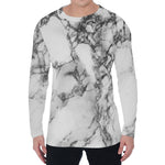 White Dark Grey Marble Print Men's Long Sleeve T-Shirt
