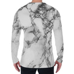 White Dark Grey Marble Print Men's Long Sleeve T-Shirt