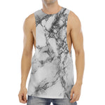 White Dark Grey Marble Print Men's Muscle Tank Top