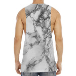 White Dark Grey Marble Print Men's Muscle Tank Top