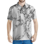 White Dark Grey Marble Print Men's Polo Shirt