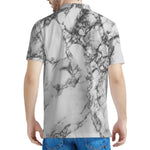 White Dark Grey Marble Print Men's Polo Shirt
