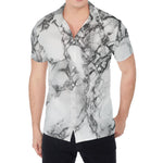 White Dark Grey Marble Print Men's Shirt