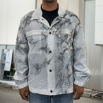 White Dark Grey Marble Print Men's Shirt Jacket
