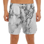 White Dark Grey Marble Print Men's Split Running Shorts