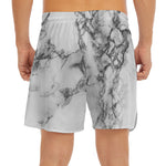 White Dark Grey Marble Print Men's Split Running Shorts