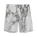 White Dark Grey Marble Print Men's Sports Shorts