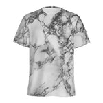 White Dark Grey Marble Print Men's Sports T-Shirt