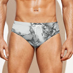 White Dark Grey Marble Print Men's Swim Briefs