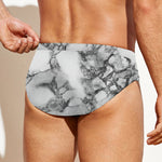 White Dark Grey Marble Print Men's Swim Briefs