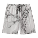 White Dark Grey Marble Print Men's Swim Trunks