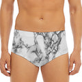 White Dark Grey Marble Print Men's Triangle Swim Briefs