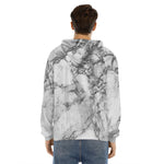 White Dark Grey Marble Print Men's Velvet Pullover Hoodie