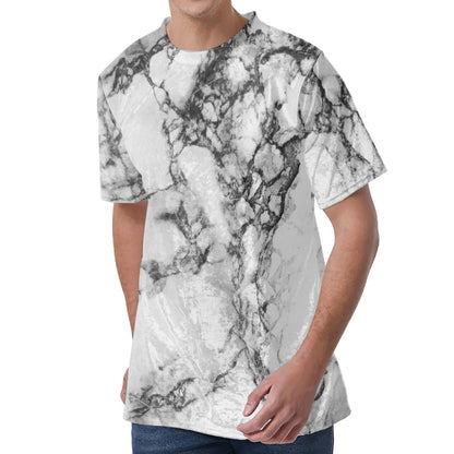 White Dark Grey Marble Print Men's Velvet T-Shirt