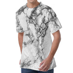 White Dark Grey Marble Print Men's Velvet T-Shirt
