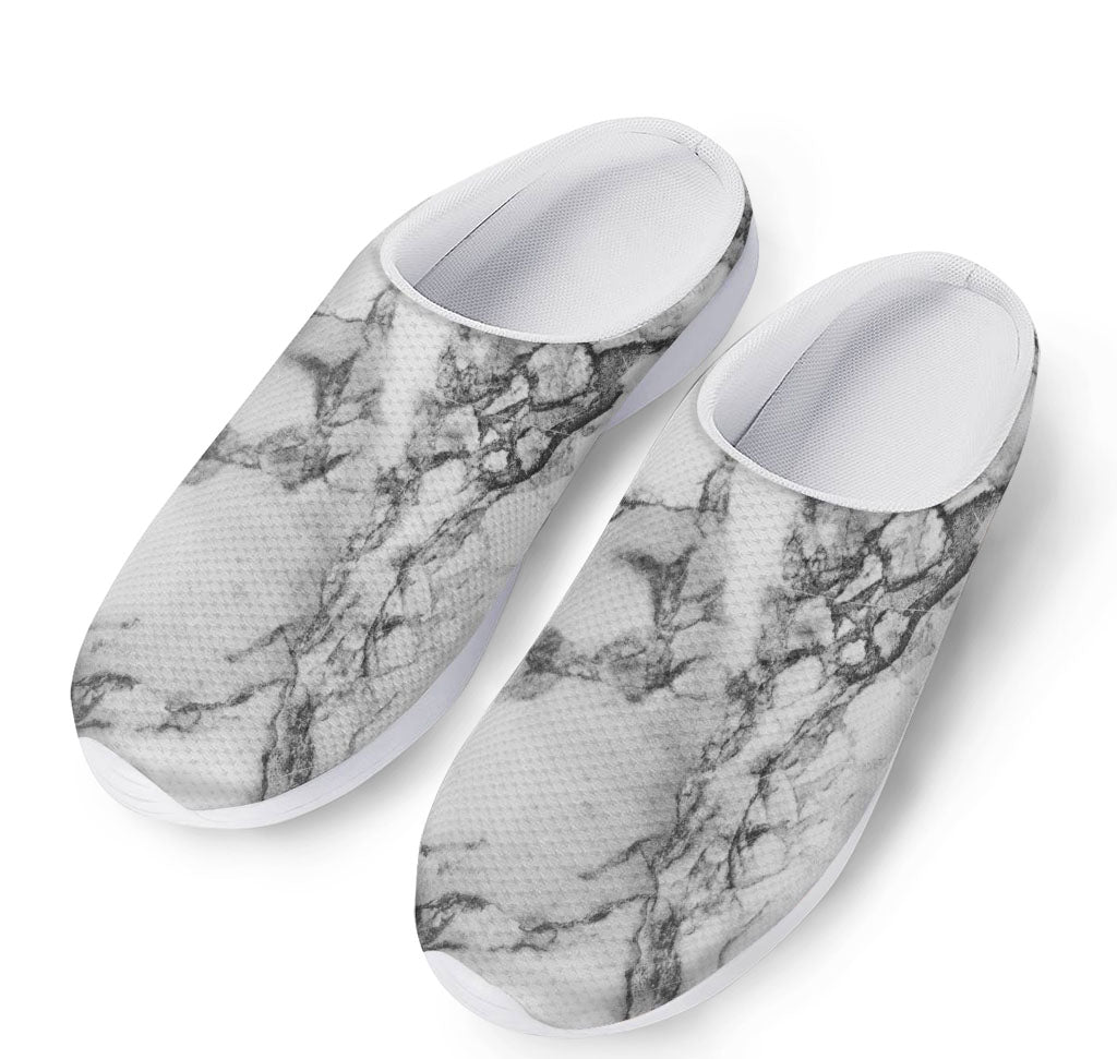 White Dark Grey Marble Print Mesh Casual Shoes