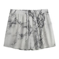White Dark Grey Marble Print Mesh Shorts