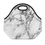 White Dark Grey Marble Print Neoprene Lunch Bag