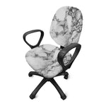 White Dark Grey Marble Print Office Chair Cover