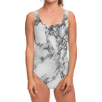 White Dark Grey Marble Print One Piece Swimsuit