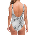 White Dark Grey Marble Print One Piece Swimsuit