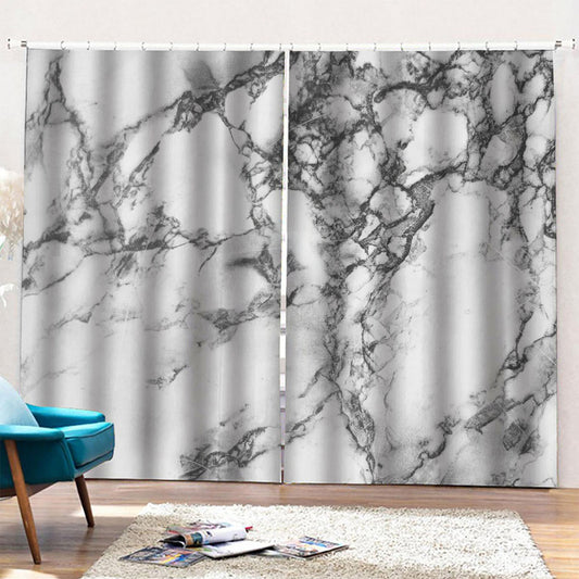 White Dark Grey Marble Print Pencil Pleat Curtains