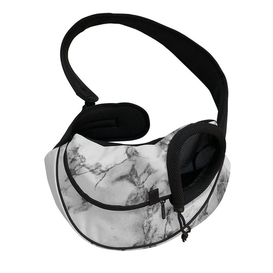 White Dark Grey Marble Print Pet Sling Carrier