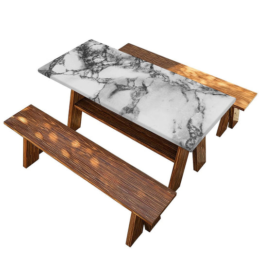 White Dark Grey Marble Print Picnic Table Cover